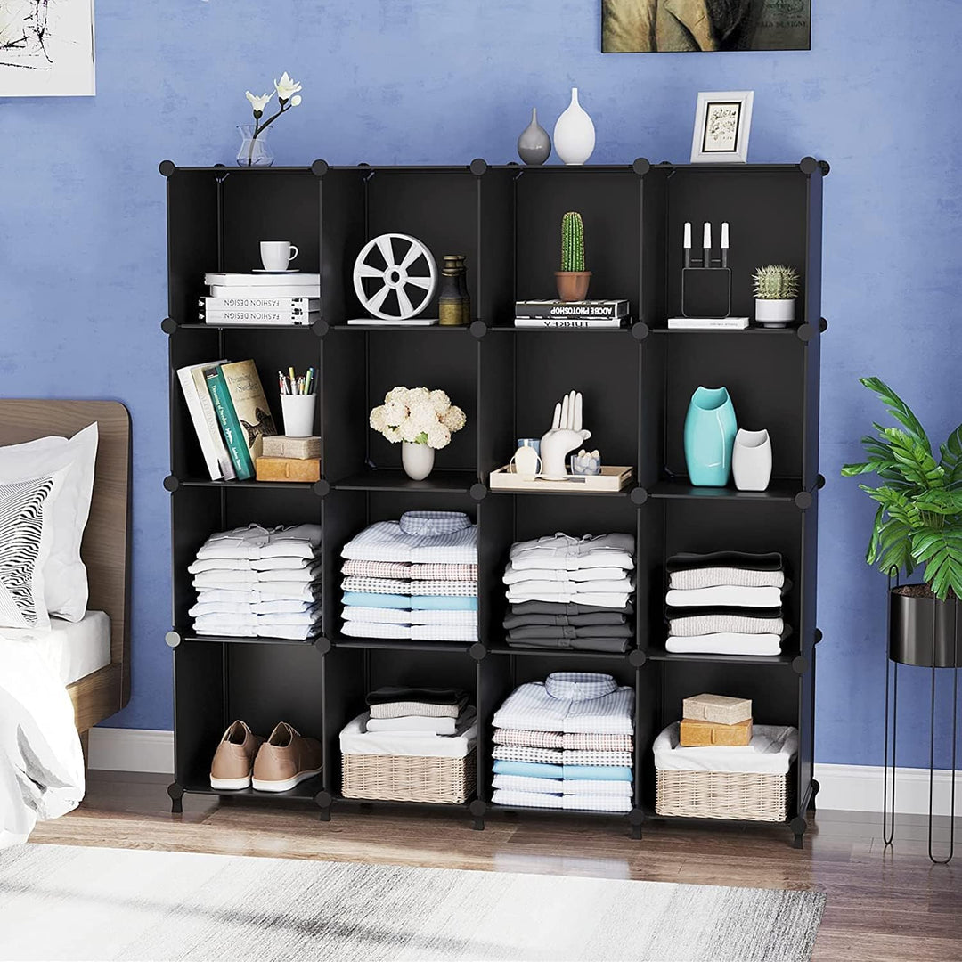 AWTATOS Kleiderschrank mit 16 Würfeln, Storage Shelves, DIY Regal Würfel, PP Steckregal Kunststoff,
