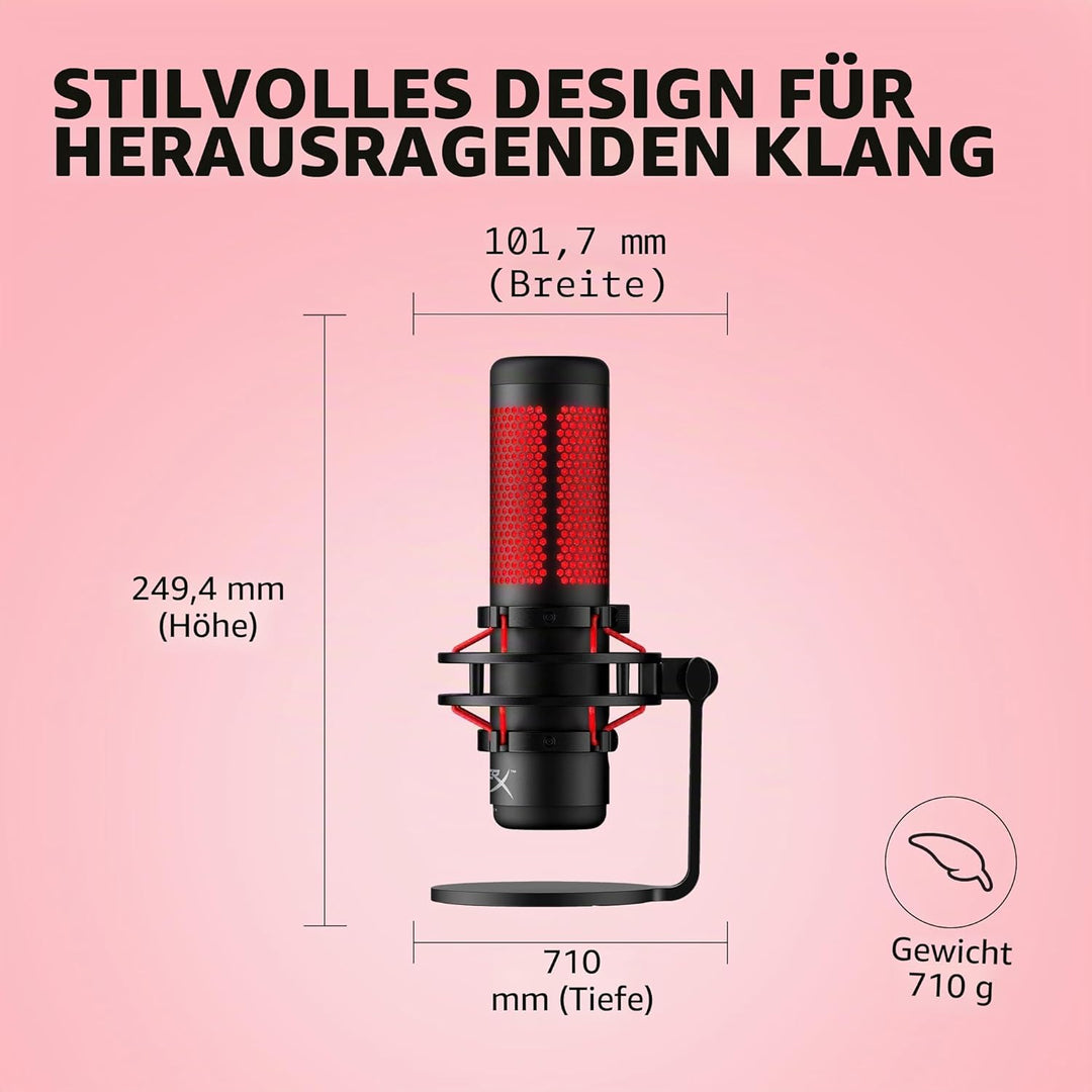 HyperX QuadCast – Standalone USB Mikrofon mit umfangreichen Funktionen für Streamer Gamer, Schwarz Q