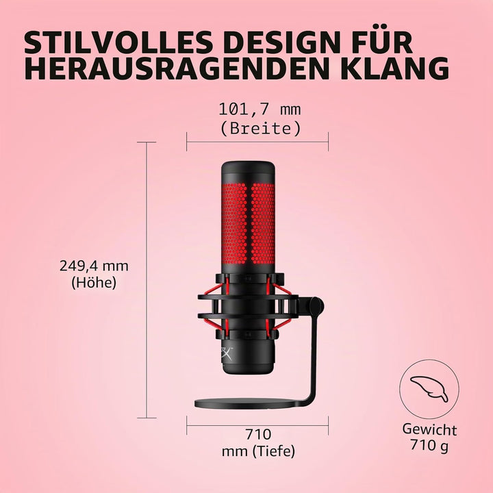 HyperX QuadCast – Standalone USB Mikrofon mit umfangreichen Funktionen für Streamer Gamer, Schwarz Q