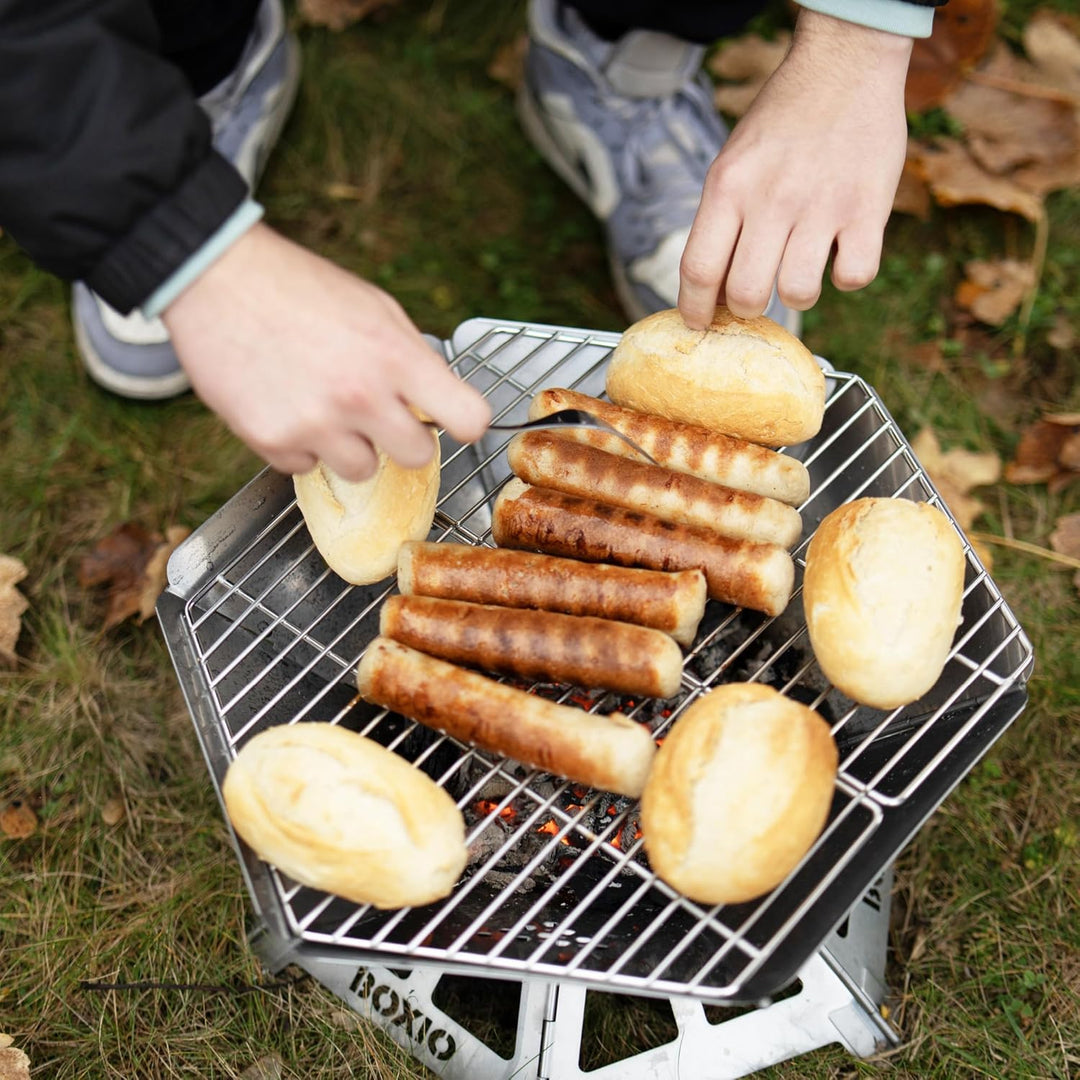 BOXIO - FIRE: Edelstahl Feuerschale mit Grillrost - Oktagon Feuerstelle Outdoor & Camping Grill, Kle