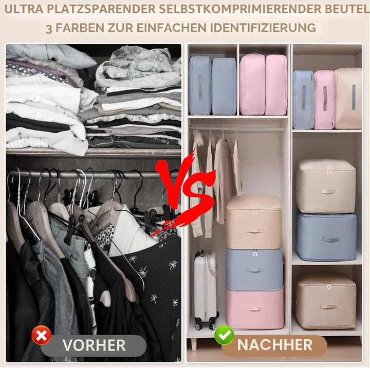 3 Stück Ultra Platzsparender Selbstkomprimierender Organizer, 52x42x60cm Aufbewahrungstasche für Bet