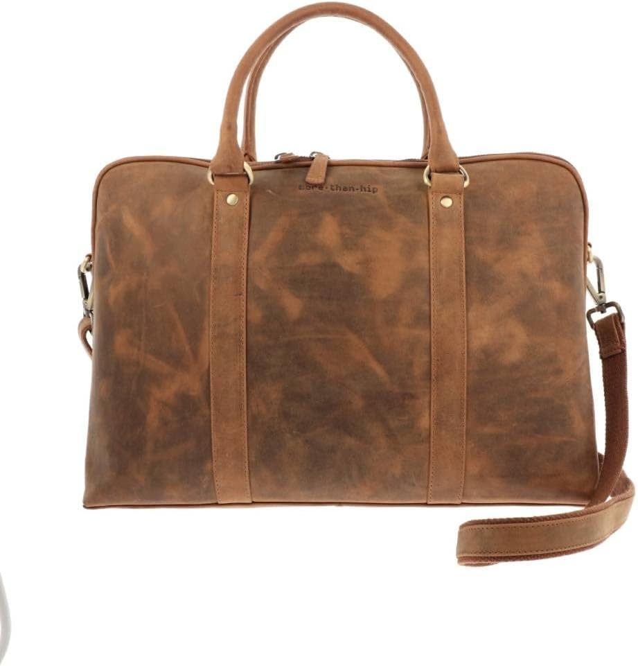 More Than Hip Hazel Laptoptasche 15,6 Zoll - Damen Arbeitstasche aus Vintage Öko Leder Aktentasche f