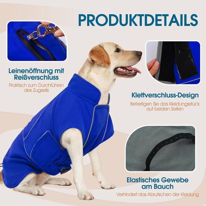 Hundemantel Wasserdicht, Hundejacke Winter, Fleece Hundemantel mit Leinenloch, Reflektierend Streife