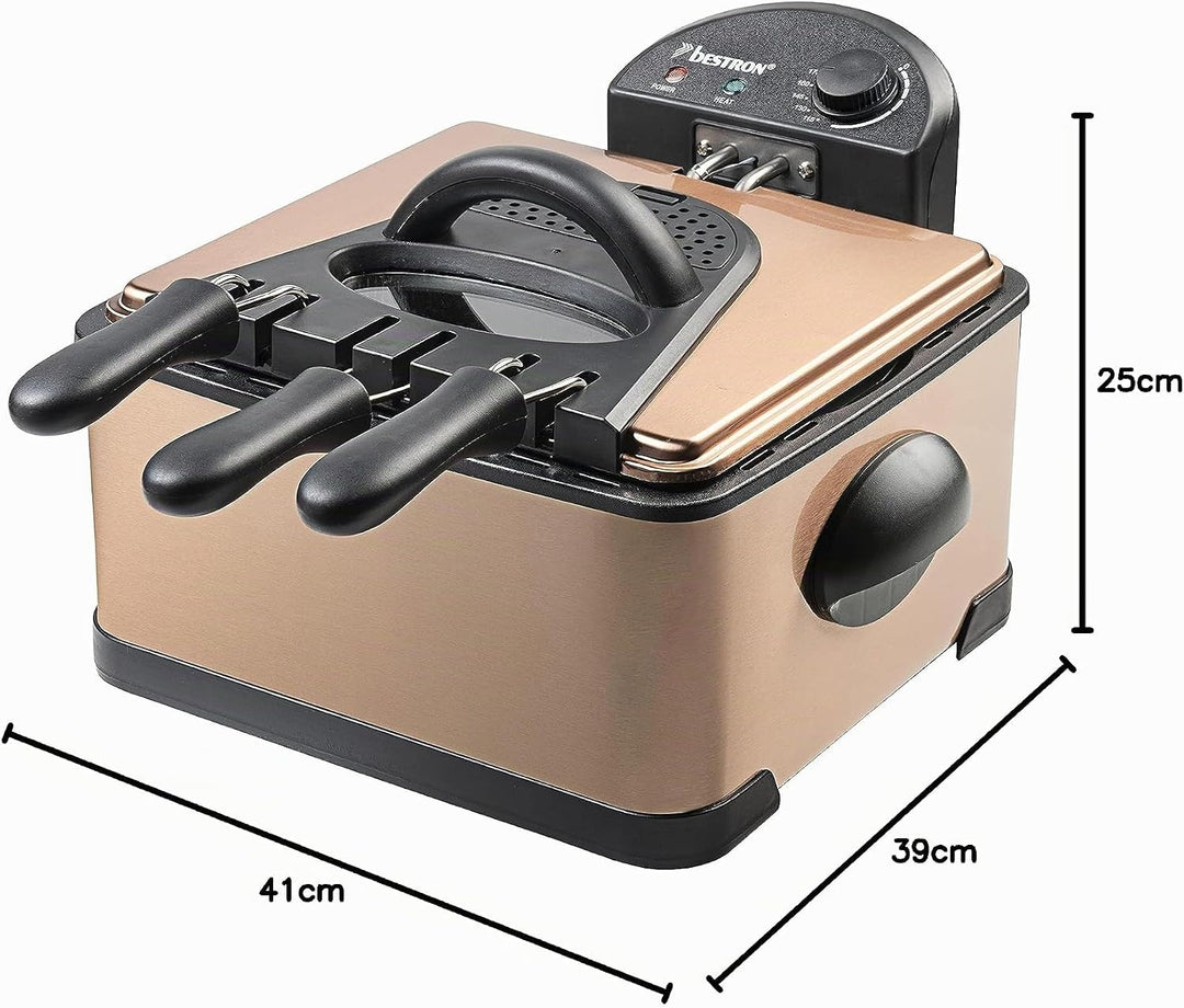 Bestron XL Öl-Fritteuse mit 3 Frittierkörben, inkl. Kaltzonentechnologie &amp; herausnehmbaren Ölbehälte