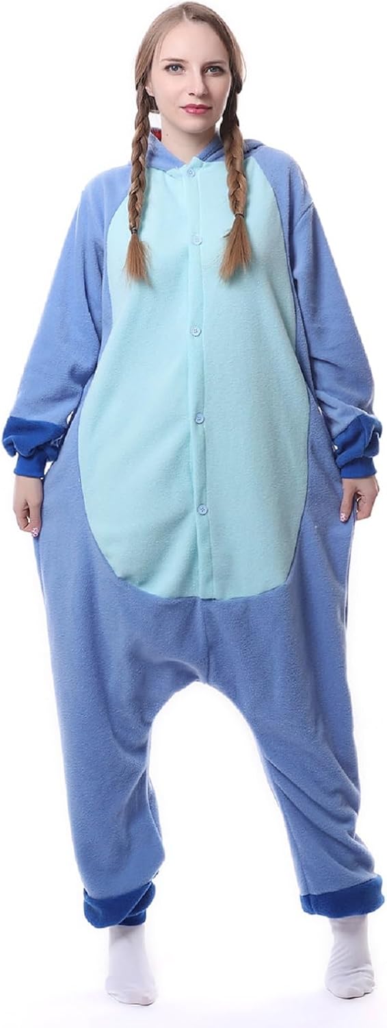 RANSUU Stitch Onesie Kostüm Relaxo Jumpsuit Erwachsene Pyjama Damen Herren Tier Schlafanzug Weihnach