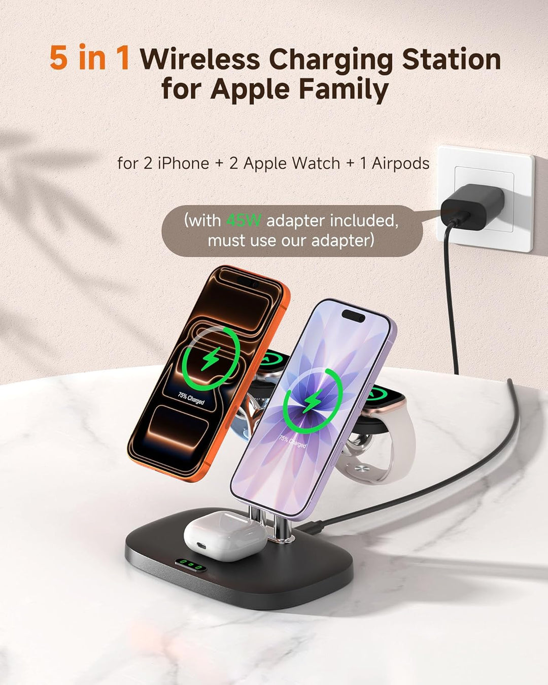 5-in-1 Kabellose Ladestation für Apple Geräte, Doppel Magnetisches Ladegerät für iPhone Air/17/16/15