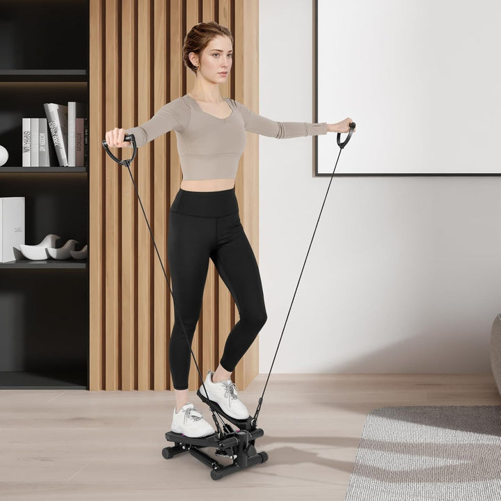 KOMFOTTEU Mini Stepper tragbar, Swing Stepper höhenverstellbar mit Widerstandsbändern, LCD-Bildschir