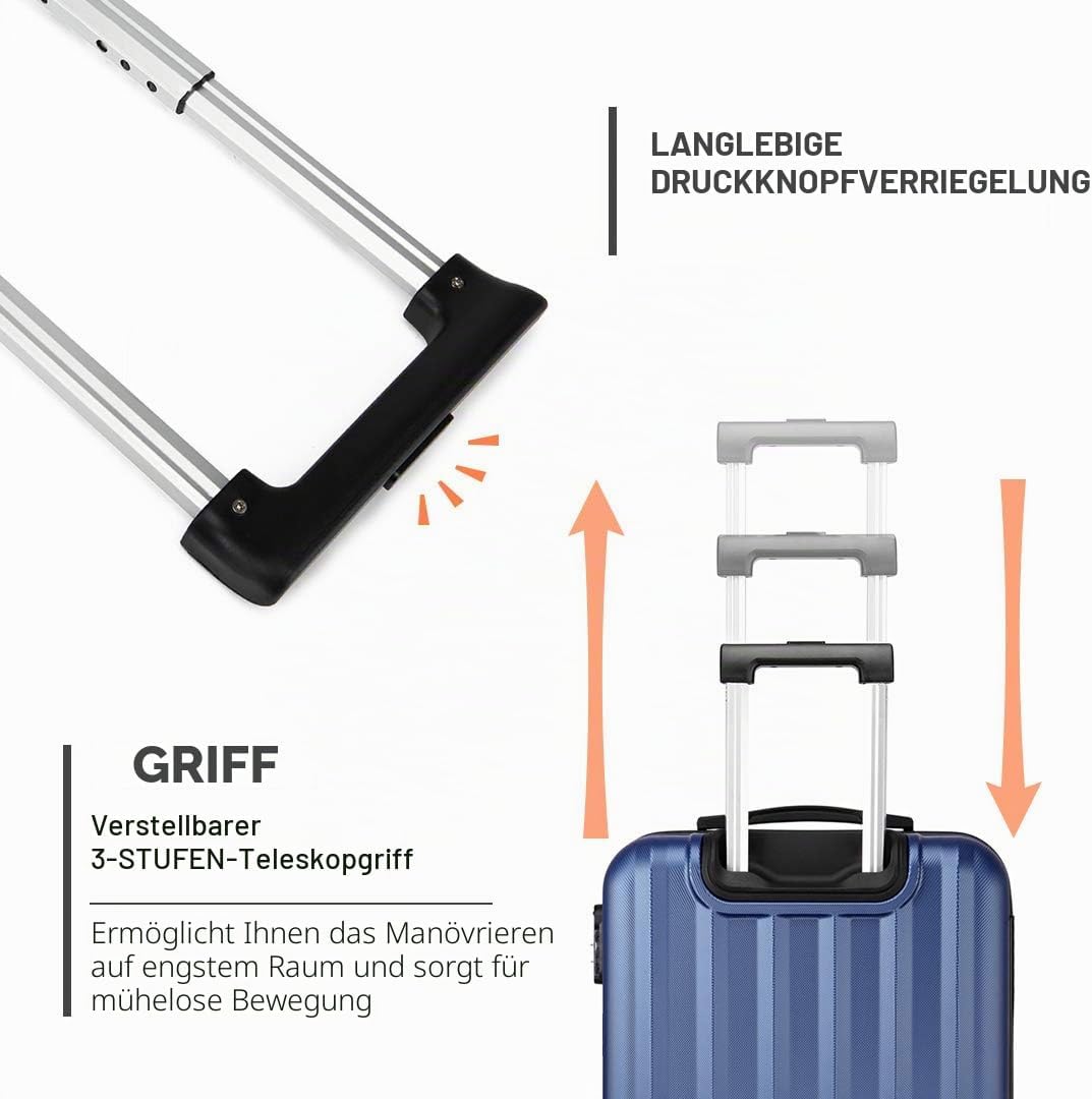 KONO Handgepäck Koffer Trolley ABS+PC Leicht Kabinenkoffer Reisekoffer mit 4 Rollen und Zahlenschlos
