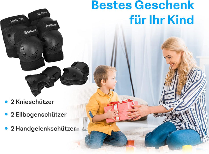 BOSONER Knieschoner Kinder Schoner Inliner Protektoren 6er Set Schützer Inliner Inline Skates Knie U