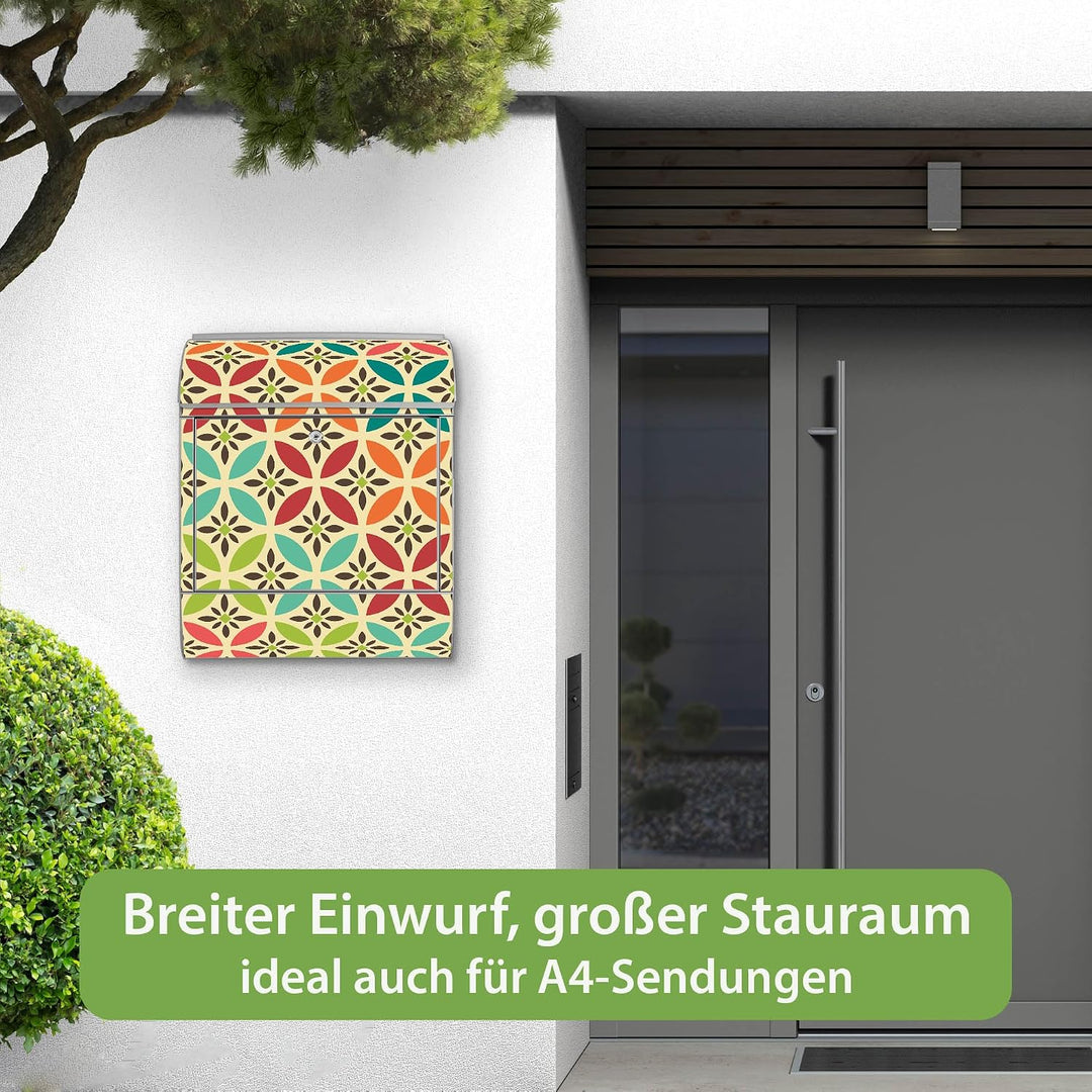 banjado® Design Briefkasten mit Motiv Diamant Muster 39x47x14cm &amp; 2 Schlüssel - Briefkasten Stahl Si