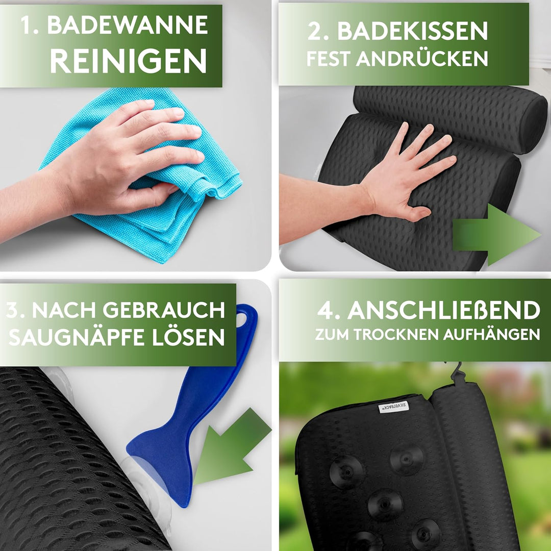 SilverRack Badewannenkissen MEDIUM-WEICH [Schwarz 4D] - Nackenkissen für Badewanne mit Saugnäpfen al