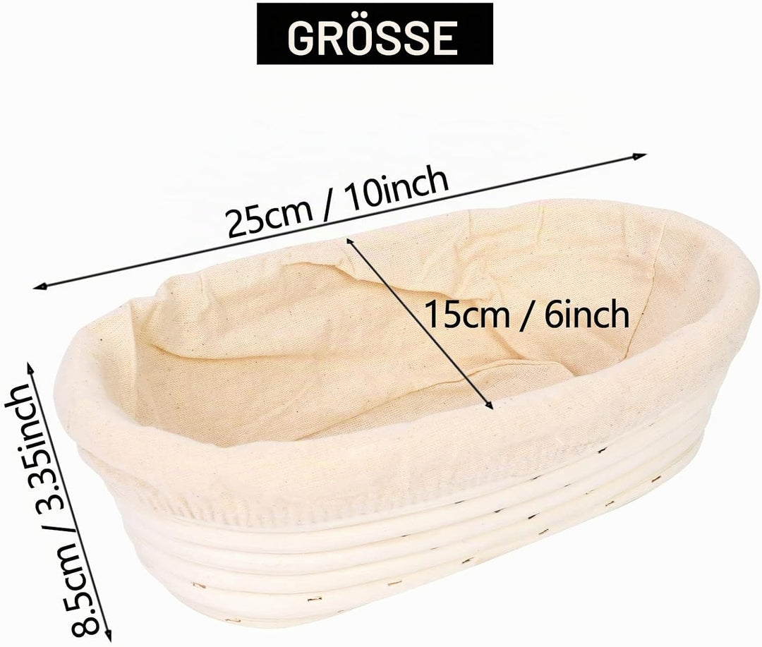 2 Stück Gärkörbchen, Brotkorb mit Einlage &amp; Teigschaber &amp; Brotlame, Gärkorb Oval Brotkörbchen, Ratta
