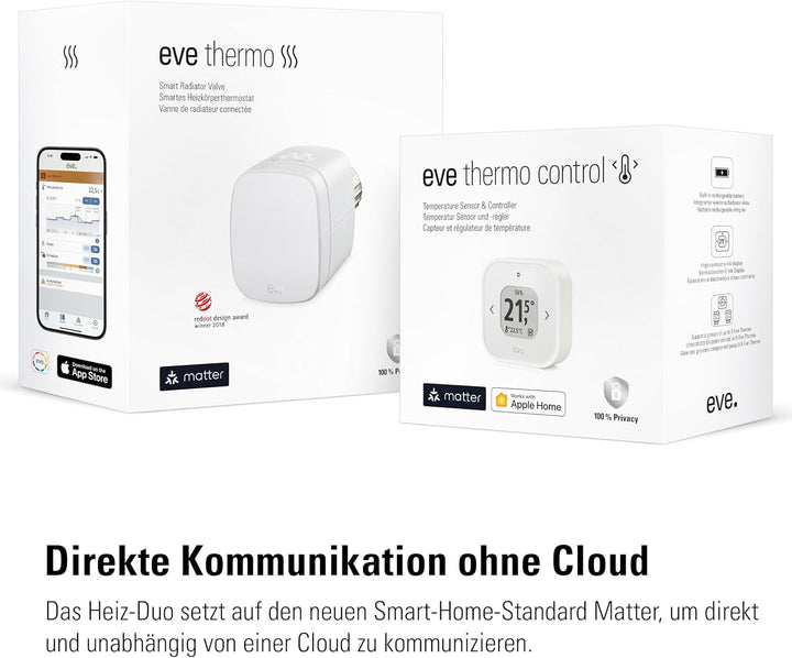 Eve Thermo – Raumkomfort-Set für Räume mit 1 Heizkörper, inkl. 1 Thermo Control, für Apple Home, Mat