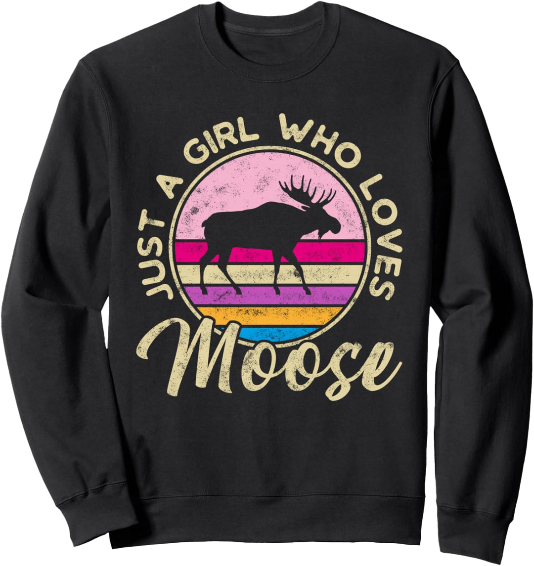 Nur ein Mädchen, das Elche liebt Damen Retro Vintage Elch Sweatshirt