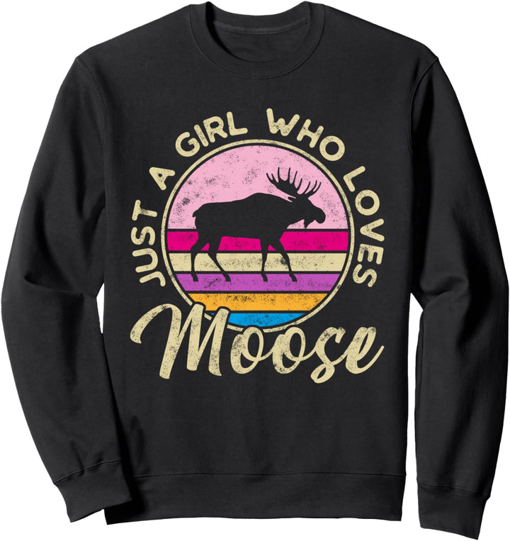 Nur ein Mädchen, das Elche liebt Damen Retro Vintage Elch Sweatshirt