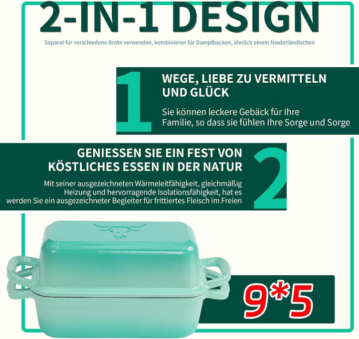 Brotbackform aus Gusseisen mit Deckel, Gusseisen Topf Brot Backen mit 2 Brotmatten Silikon, Emaille