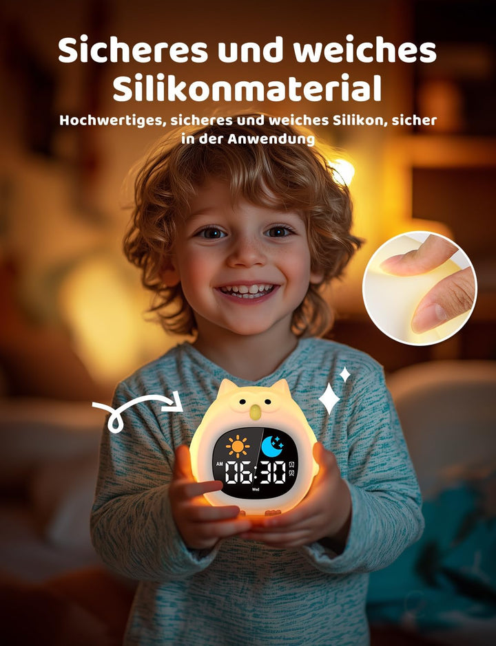 Yissvic wecker Kinder für Schulanfänger Jungen Kinderwecker mit RGB Nachtlicht Lernwecker 2 Alarme W