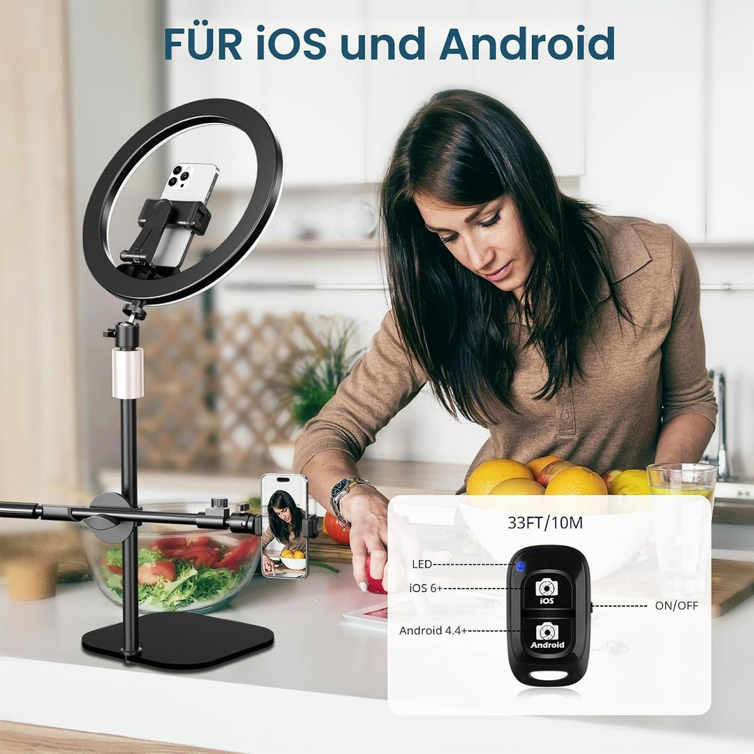 UBeesize 12 Zoll LED Ringlicht mit Stativ Handy, Overhead Stativ Handy mit Ringlicht, Dimmbare LED T