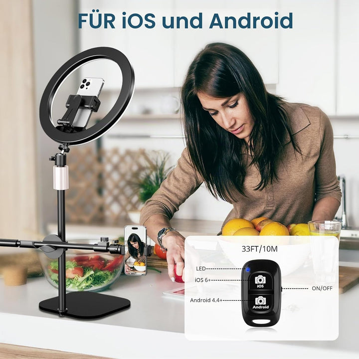 UBeesize 12 Zoll LED Ringlicht mit Stativ Handy, Overhead Stativ Handy mit Ringlicht, Dimmbare LED T