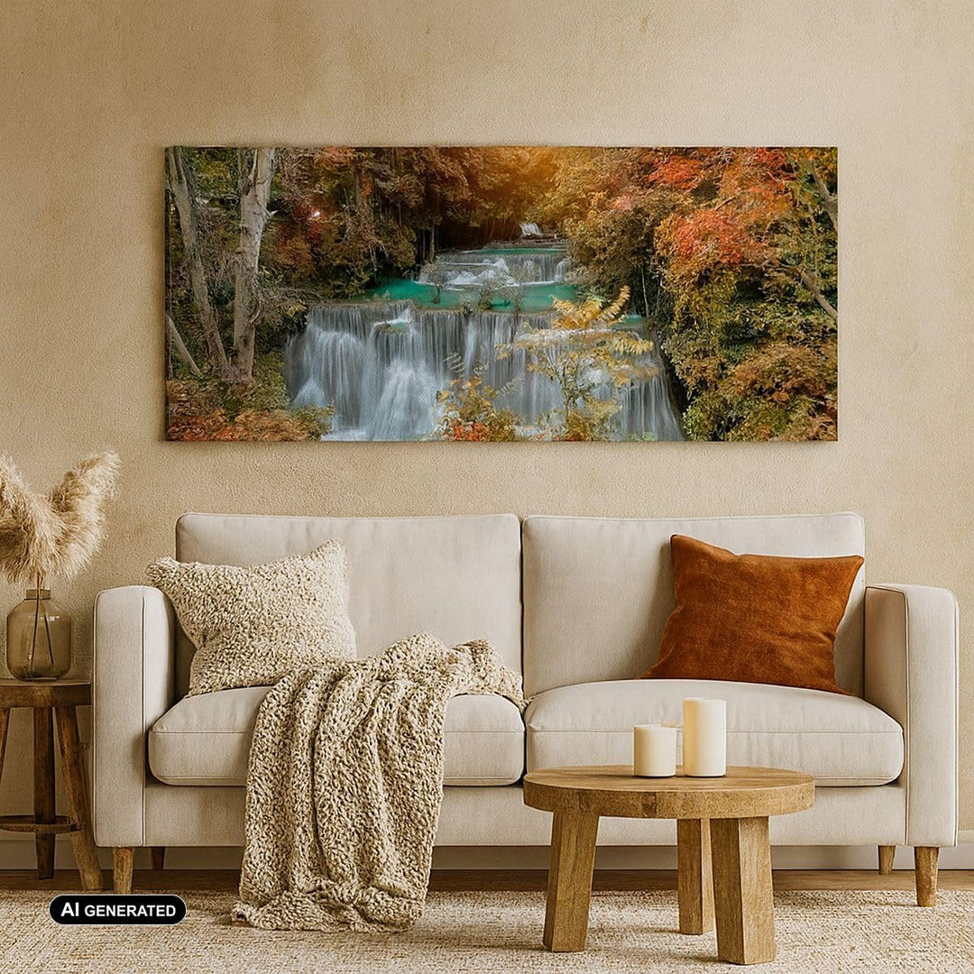 Panorama Bilder auf Leinwand 100x40cm Leinwandbild Park Wasserfall Wasser Gross Wanddeko Bild Schlaf
