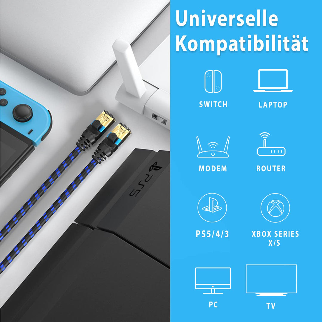 Ultra HDTV CAT 8.1 Netzwerkkabel – 1 Meter, 40 Gbps LAN Kabel, Patchkabel Gigabit RJ45 Ethernet, Kni