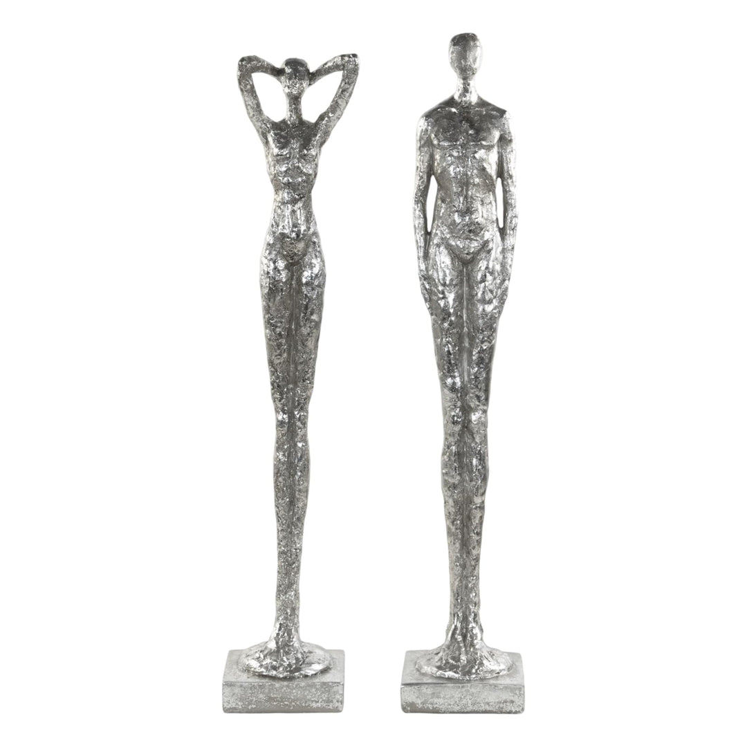 DESIGN DELIGHTS Moderne SKULPTUR Millenium | Mann & Frau, 2-teilig, Poly Kunststein, Silber 59 cm |