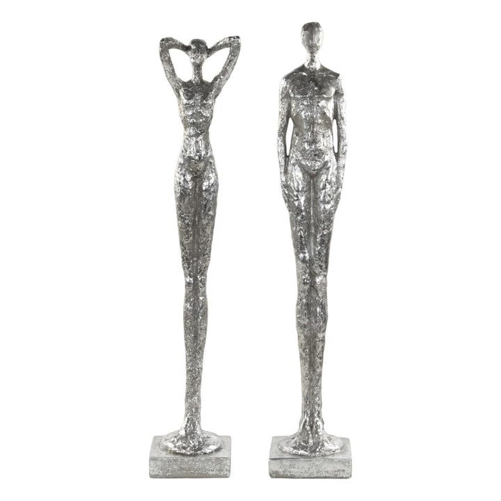 DESIGN DELIGHTS Moderne SKULPTUR Millenium | Mann & Frau, 2-teilig, Poly Kunststein, Silber 59 cm |