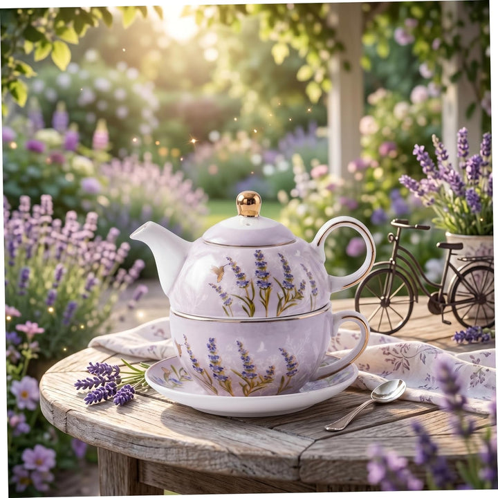 Tee-für-eins-Set, 1 Tee-für-eins-Set, Hochtemperatur-Keramik-Teekanne mit Tasse und Untertasse, lila