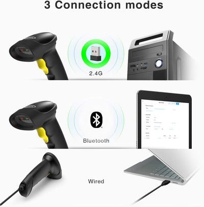 Inateck Barcode Scanner 2D Bluetooth, Wireless QR Code Scanner, 2D Imager mit 2000 mAh Akku, 1 Ladun