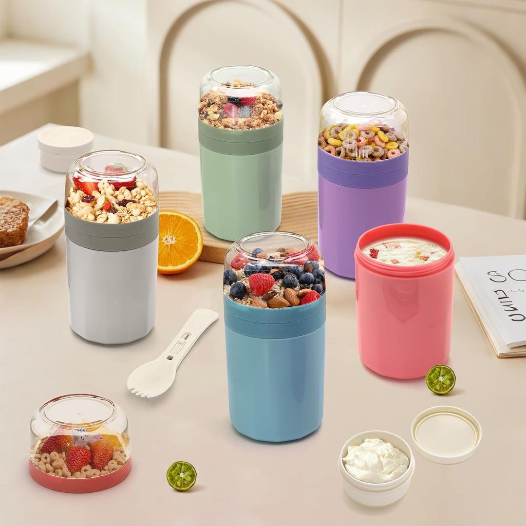 IJIAMY Müslibecher to Go, Premium Qualitat Joghurtbecher to Go Kinder mit Löffel 520ML+250ML, Auslau
