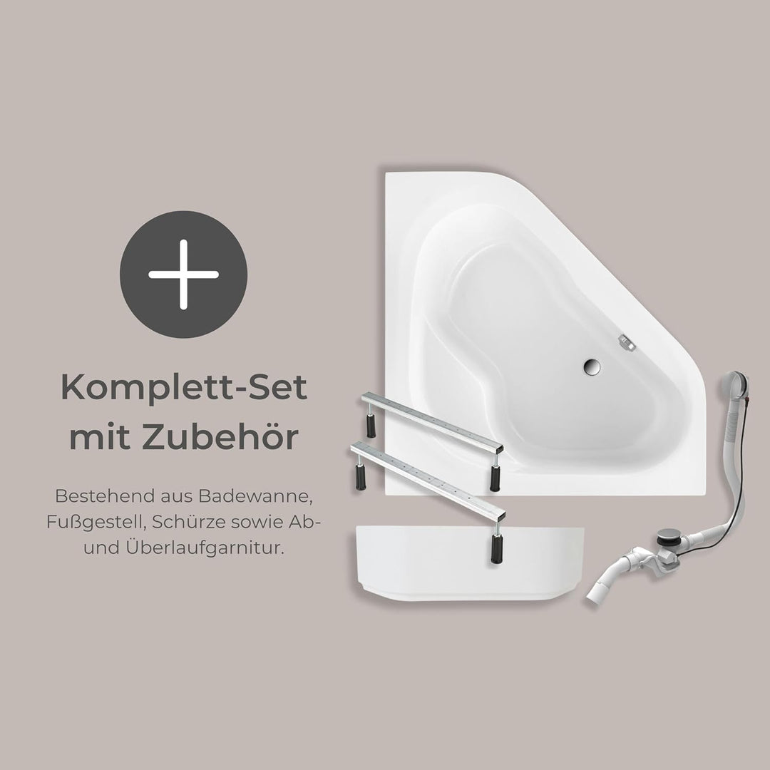 Schulte Badewanne 135x135 Set inkl. Schürze, Fussgesetell, Ab- und Überlauf, Modell A aus hochwertig