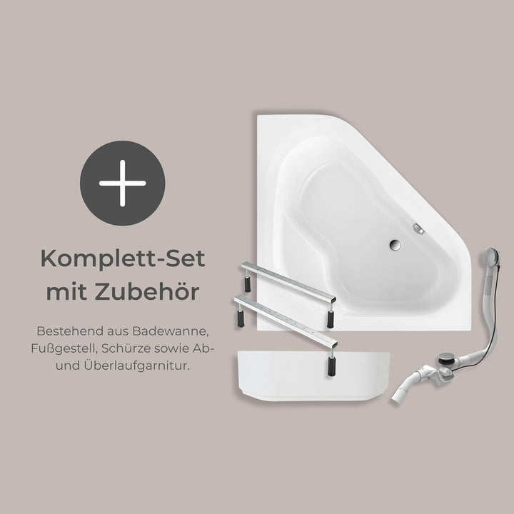 Schulte Badewanne 135x135 Set inkl. Schürze, Fussgesetell, Ab- und Überlauf, Modell A aus hochwertig
