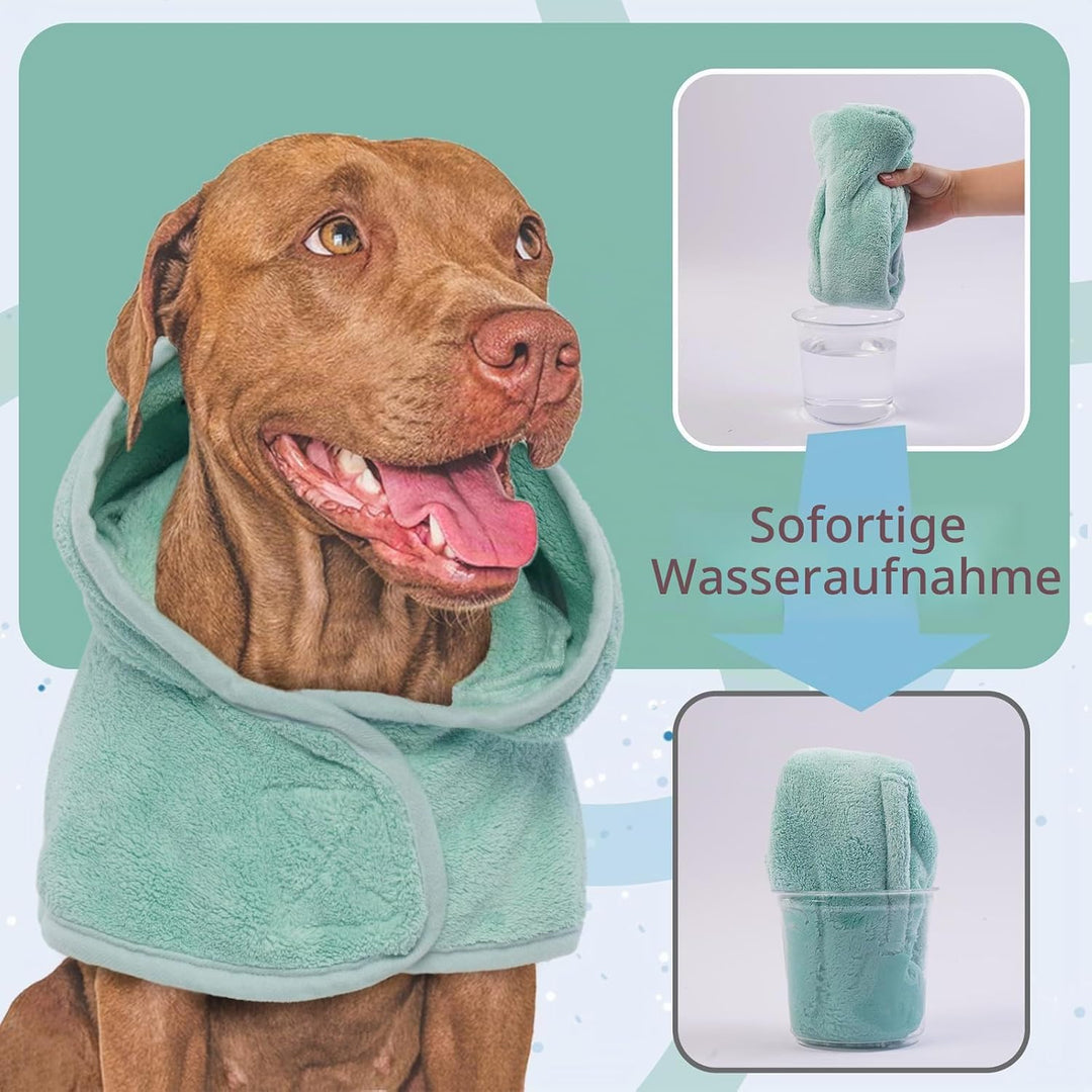 Hundetrockenmantel mit Kapuze, Mikrofaser Hundebademantel für mittelgrosse Hunde, verstellbare Bauch