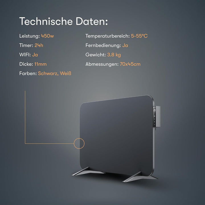 BR Bringer Metall Infrarotheizung 450 Watt mit Smart Thermostat und Fernbedienung, WIFI und App - al