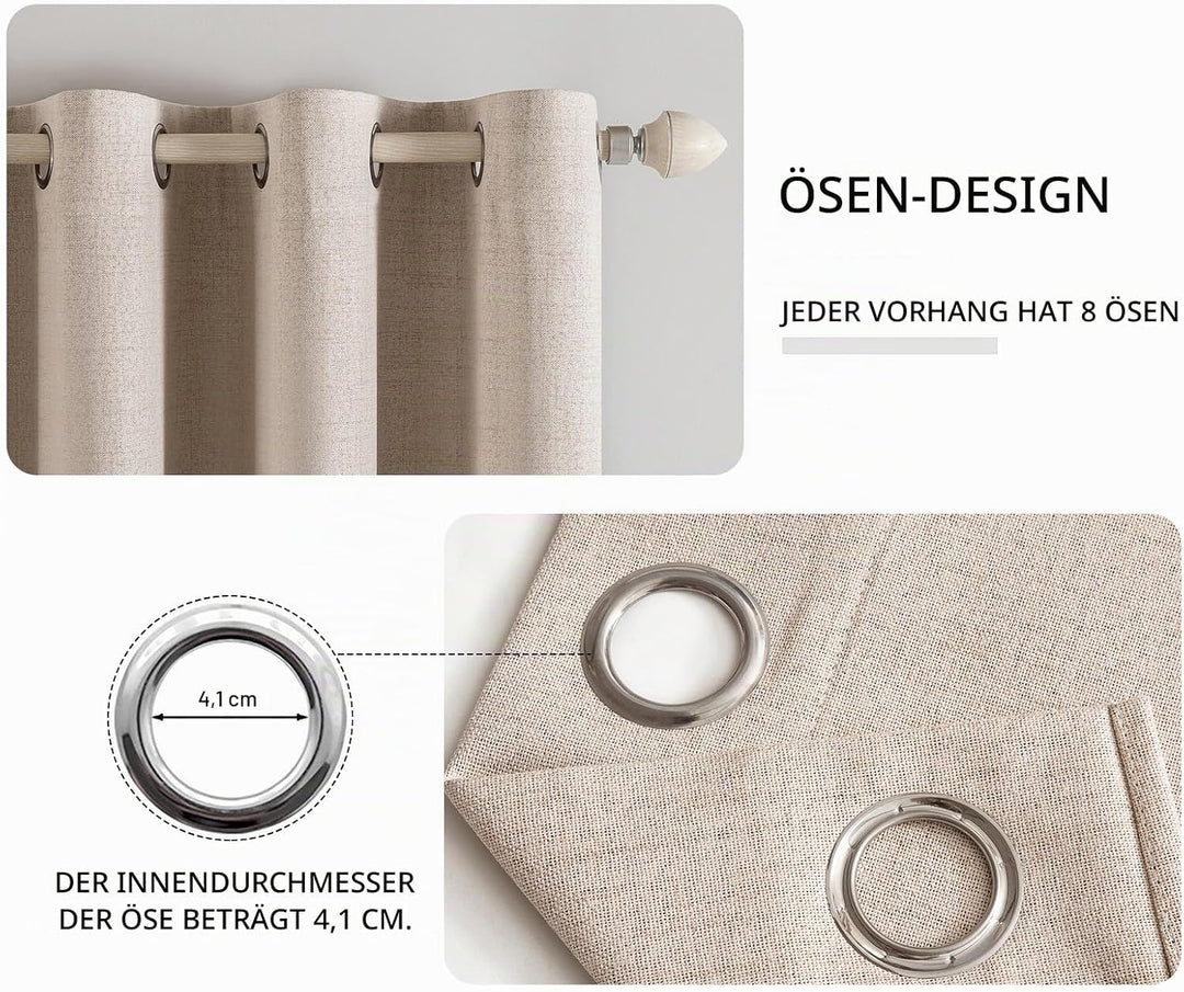MIULEE Verdunklungsvorhänge mit ösen Gardinen Leinenoptik 2er Set 260 x 140 cm Beige Vorhang Blickdi