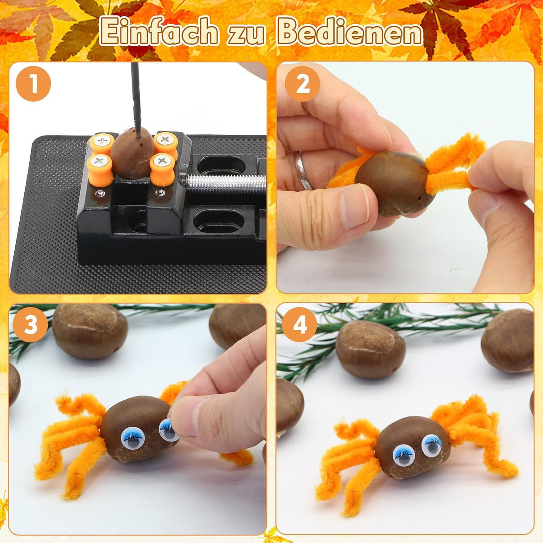 InemzTal Kastanienbohrer Kinder Set mit Kastanienhalter und DIY Bastel Zubehör,Kastanienset zum Bast