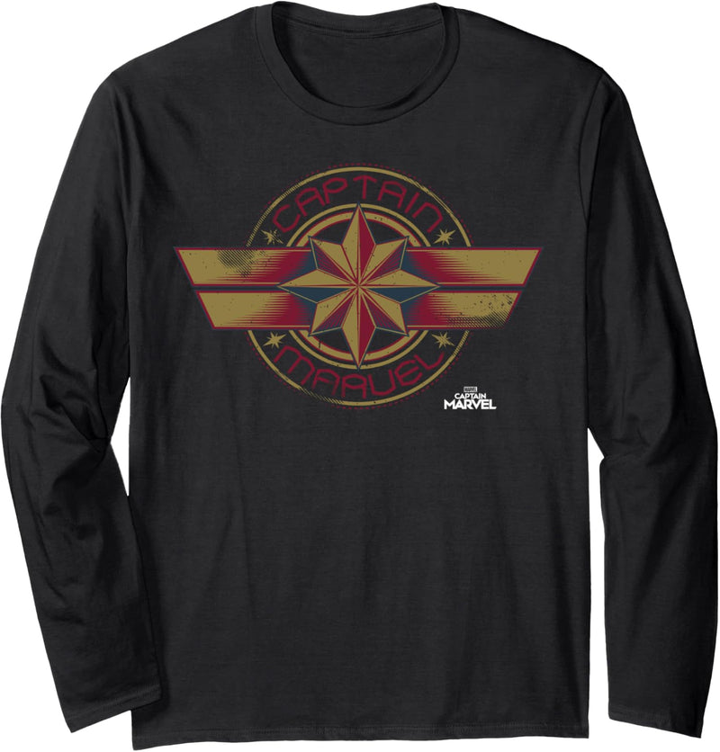 Captain Marvel Star Badge Logo Langarmshirt