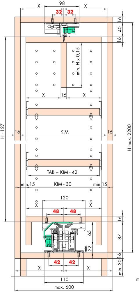 HAWA Forte Schrankauszug (Hochschrankauszug), Länge 480 mm, Einbautiefe 485 mm - Stahl lichtgrau RAL