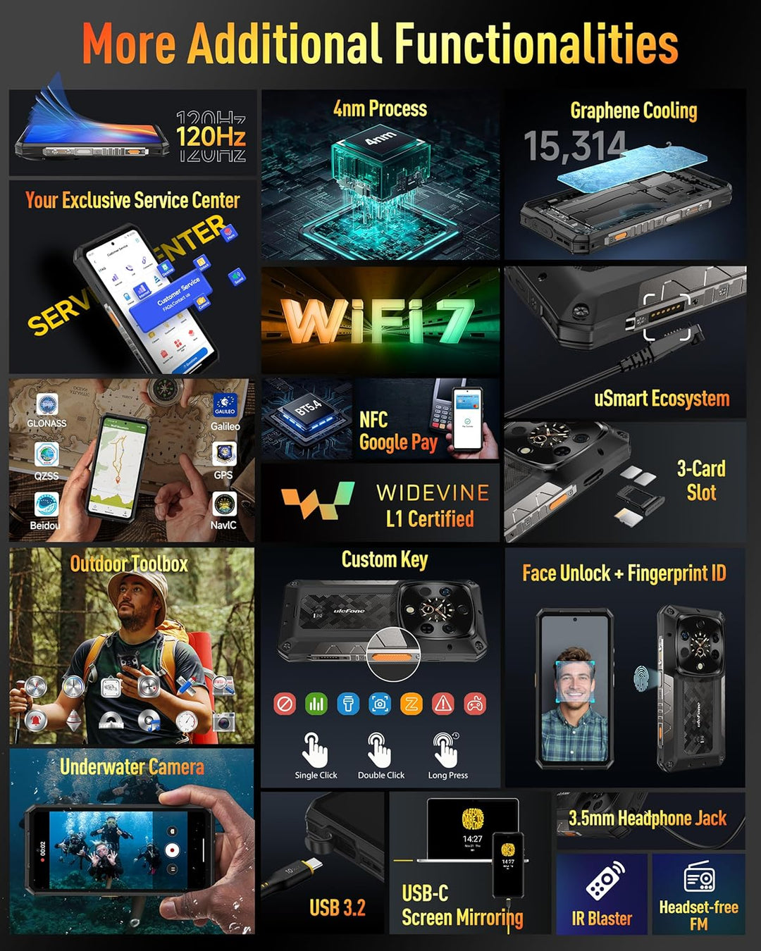 Ulefone Armor 28 Ultra 5G Outdoor Handy AI Smartphone mit Wärmebildkamera, 32GB+1TB, Dimensity 9300+