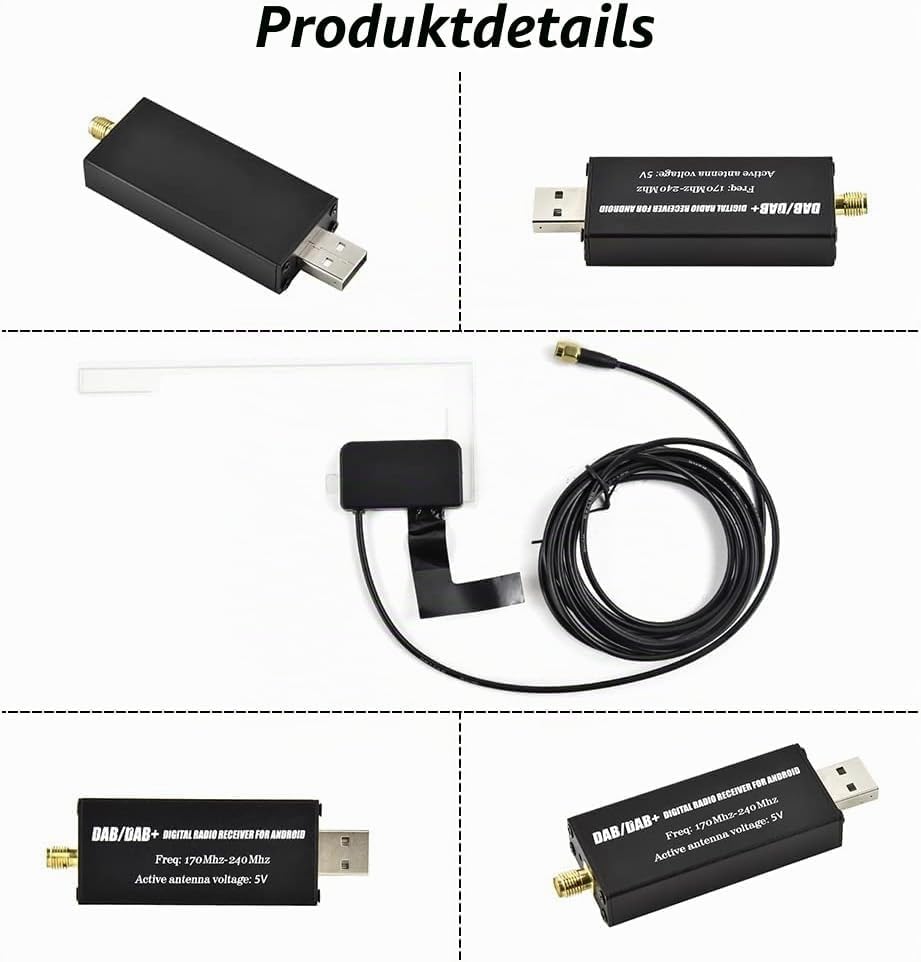 Hikity DAB/DAB+ Digital Adapter Tragbarer DAB+ Radio Tuner Empfänger mit Antenne+SMA Glass Antenne S