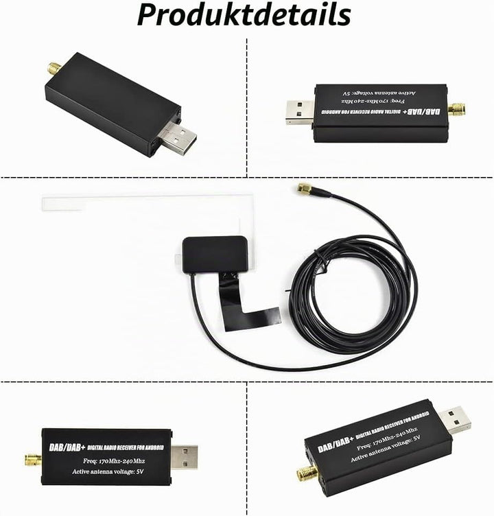 Hikity DAB/DAB+ Digital Adapter Tragbarer DAB+ Radio Tuner Empfänger mit Antenne+SMA Glass Antenne S