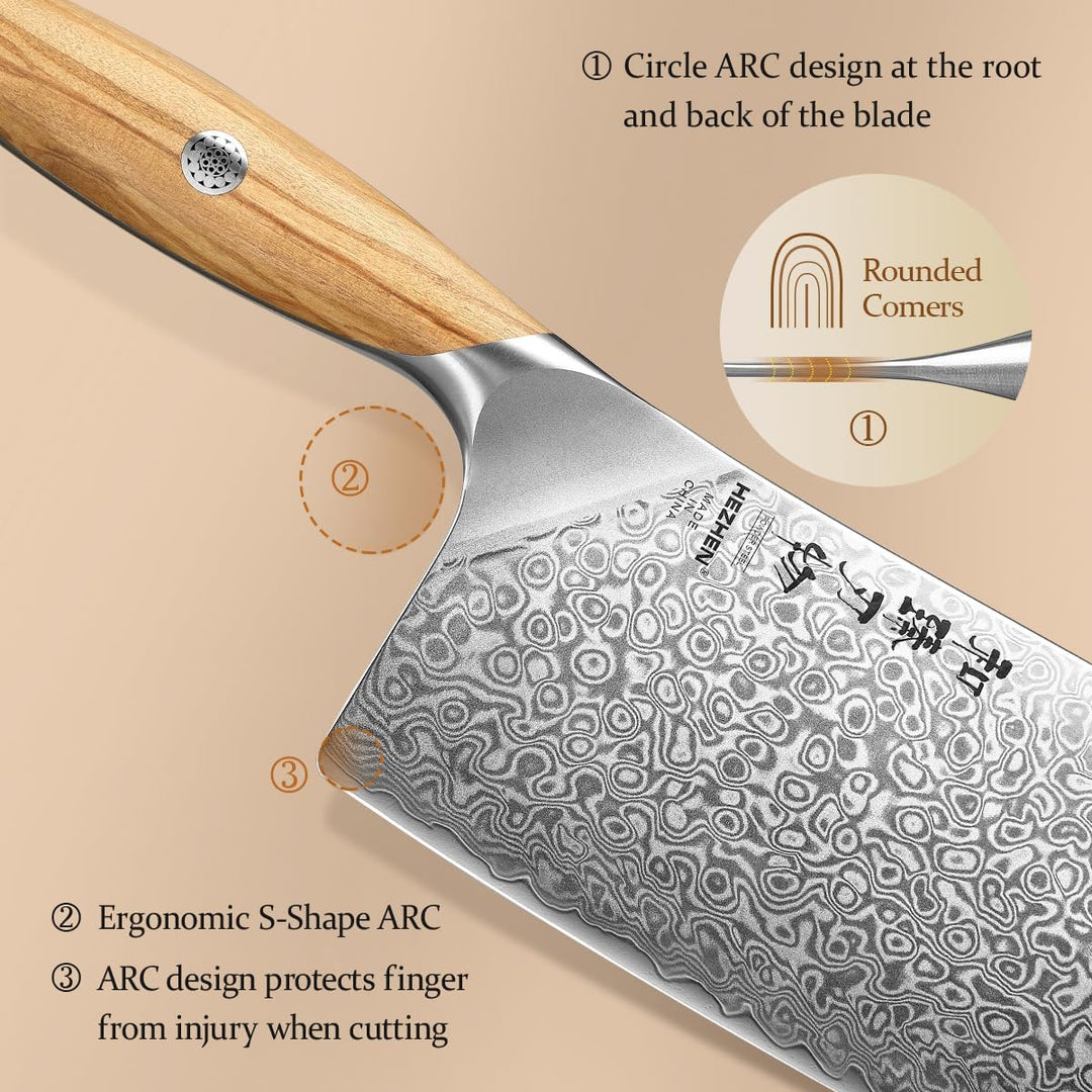 HEZHEN Damast Hackmesser, Profi Chinesisches Kochmesser, High Carbon Damaststahl Scharf Küchenmesser