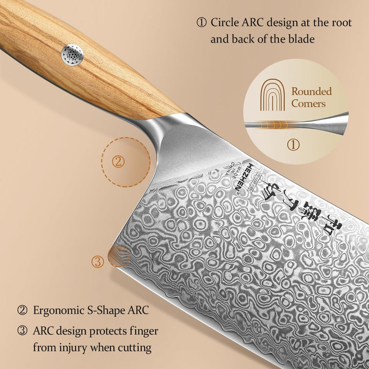 HEZHEN Damast Hackmesser, Profi Chinesisches Kochmesser, High Carbon Damaststahl Scharf Küchenmesser