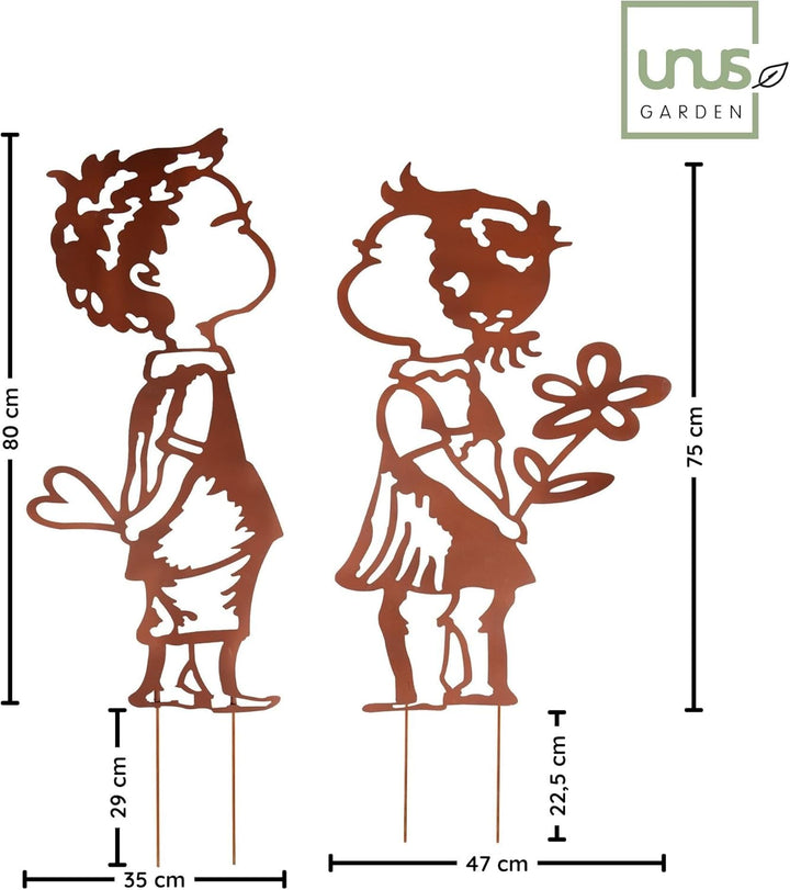 UNUS Gartenstecker Rost Mädchen und Junge gross, Gartenstecker