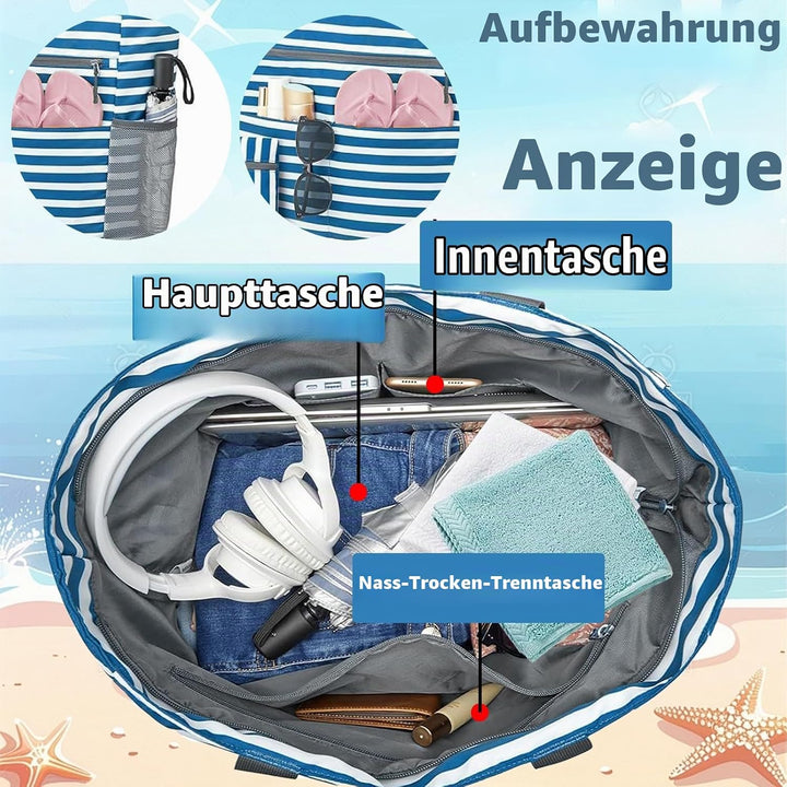 LUKIUP Strandtasche Familie, XL Badetasche mit mini Badetasche, Beach Bag Einkaufstaschen für Reisen