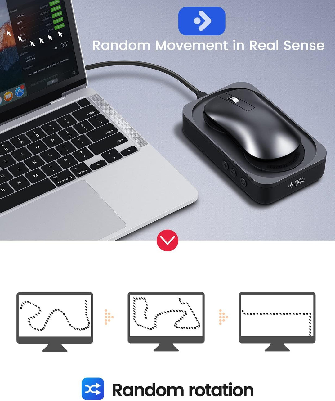 Mouse Jiggler,Mausbeweger, USB mechanischer Mausschüttler mit Intervall-Timer, Keine Notwendigkeit,