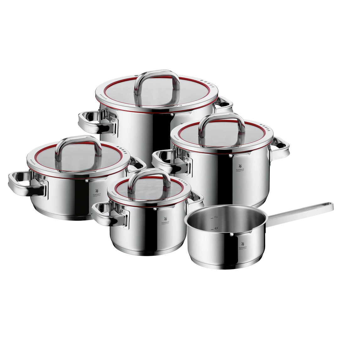 WMF Function 4 Topfset Induktion 5-teilig, Glasdeckel mit 4 Abgiessfunktionen, Cromargan Edelstahl p