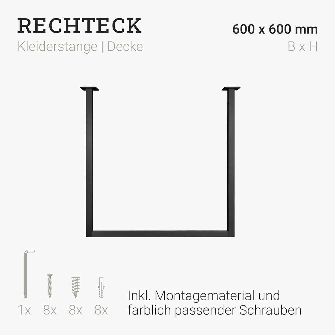 Natural Goods Berlin 1x Kleider-Stange RECHTECK | Einfache Decken-Montage | Garderoben-Stange Indust