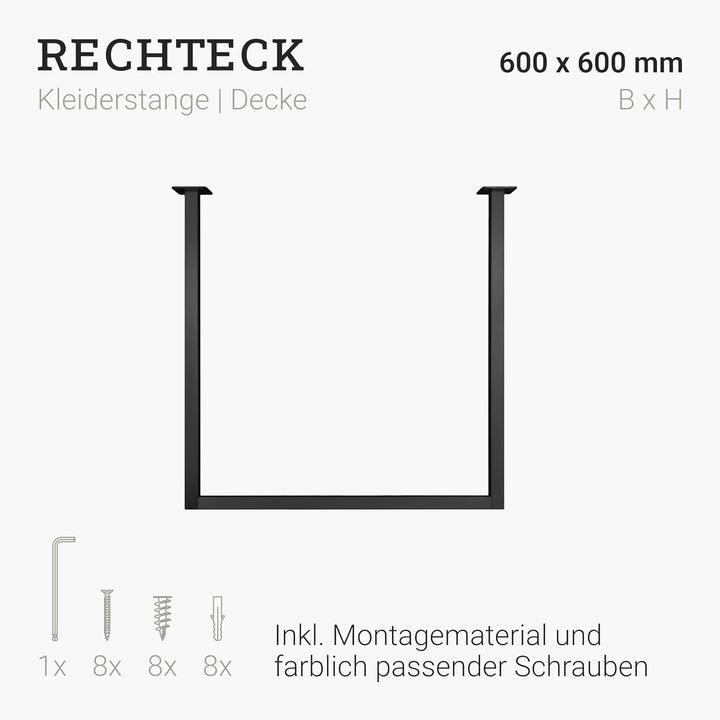 Natural Goods Berlin 1x Kleider-Stange RECHTECK | Einfache Decken-Montage | Garderoben-Stange Indust