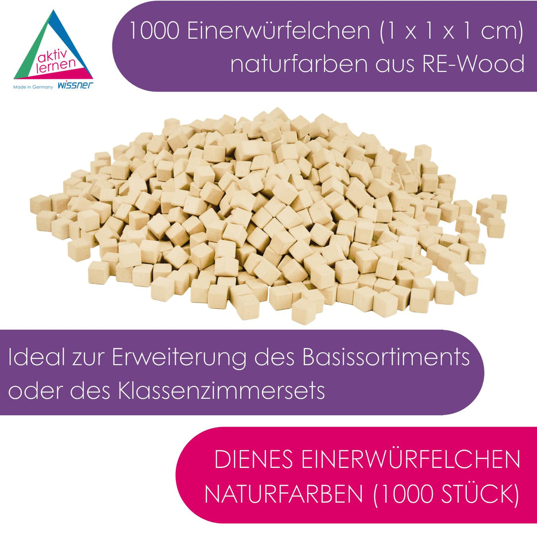 WISSNER® aktiv lernen – 1000 Dienes Einerwürfel aus RE-Wood, nachhaltiges Rechenmaterial für Grundsc